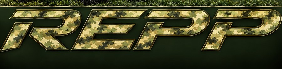 The REPP wordmark in olive camouflage, with the words Rail Elevator Pivot Pro set beneath it
